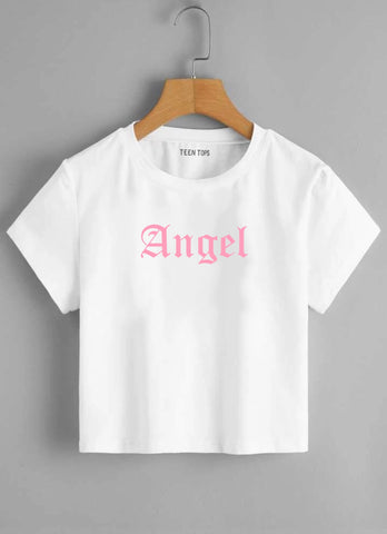 Teen White Cotton Angel Crop Top