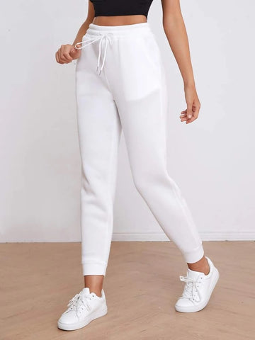 Teen White Cotton Slim Fit Sweatpant