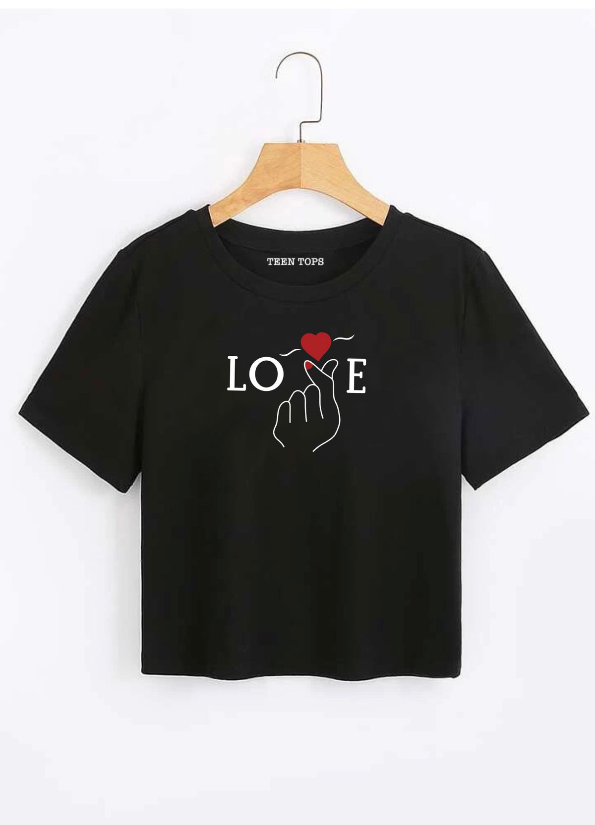 Teen Black Cotton Graphic Crop Top