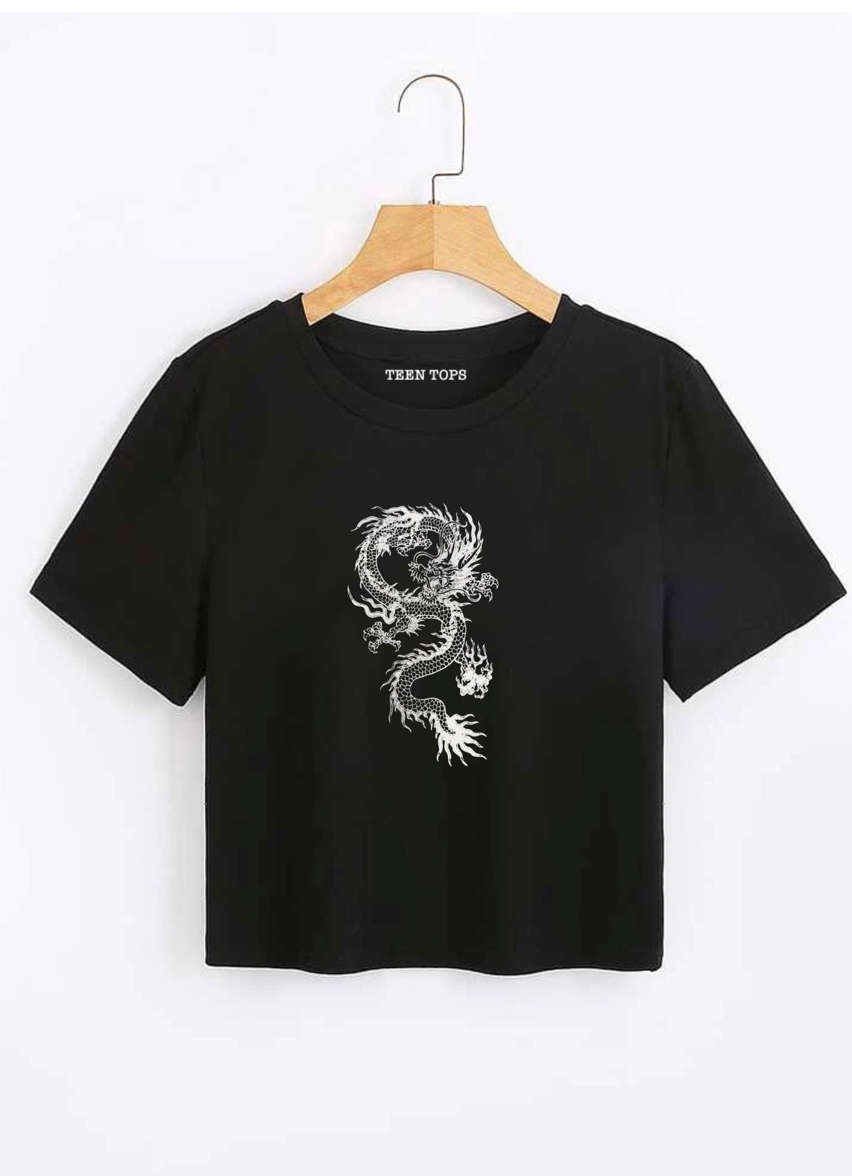 Teen Black Cotton Dragon crop Top