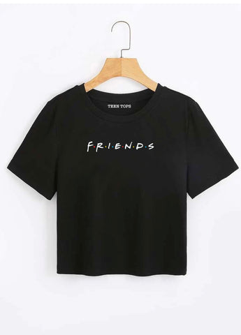 Teen Black Cotton Friends Crop Top