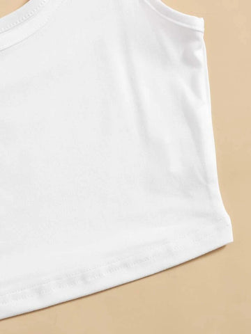 Teen Solid White Cotton Fitted Tank Top