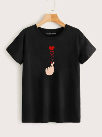 Teen Black Cotton Graphic T-shirt