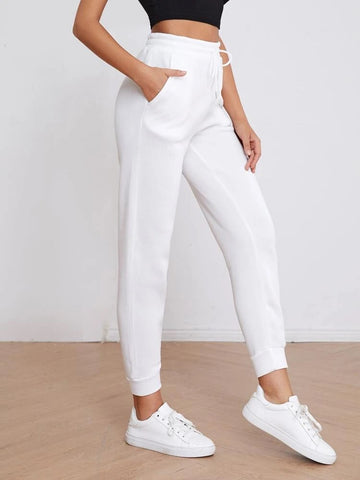 Teen White Cotton Slim Fit Sweatpant