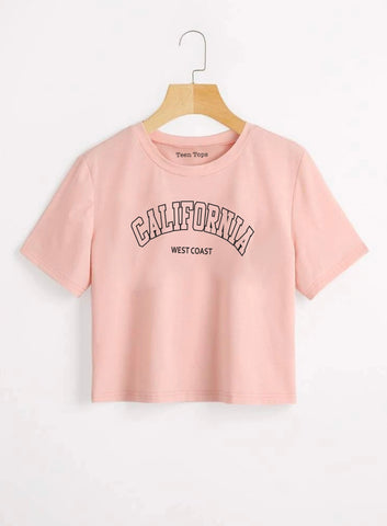 Teen Coral Pink Cotton California Crop Top
