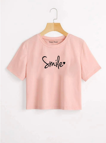 Teen Coral Pink Cotton Graphic Crop Top