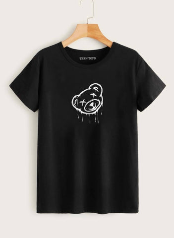 Teen Black Cotton Graphic Tee