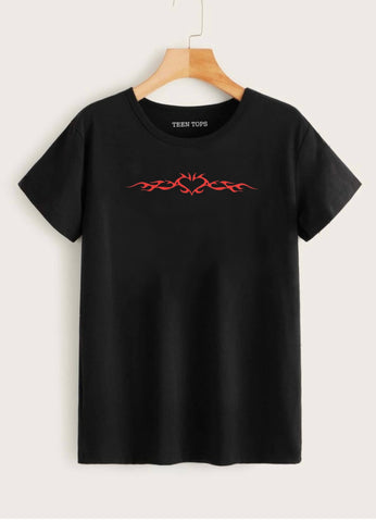 Teen Black Cotton Graphic T-shirt