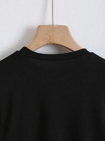 Teen Black Cotton Graphic Crop Top