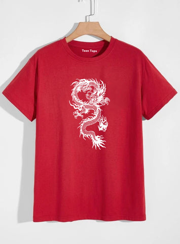 Teen Red Cotton Dragon T-shirt