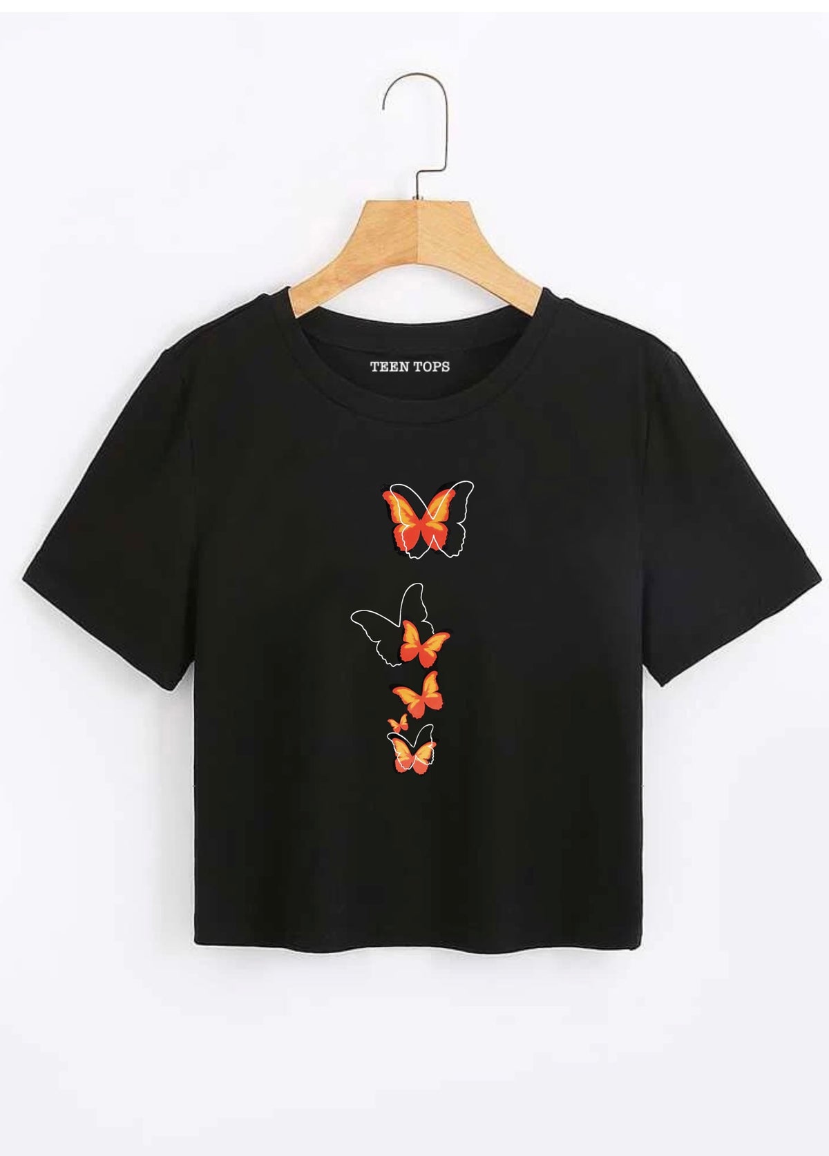 Teen Black Cotton Graphic Crop Top