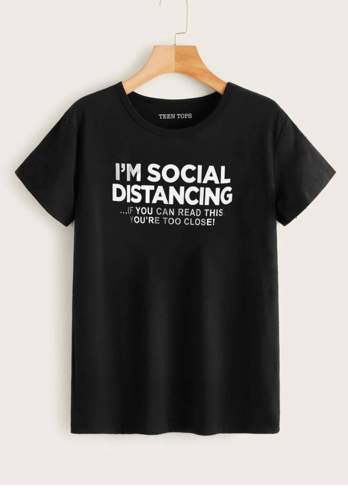 Teen Black Cotton Social  Distancing T-shirt