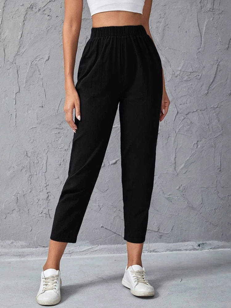 Teen Solid Black Cotton Trouser