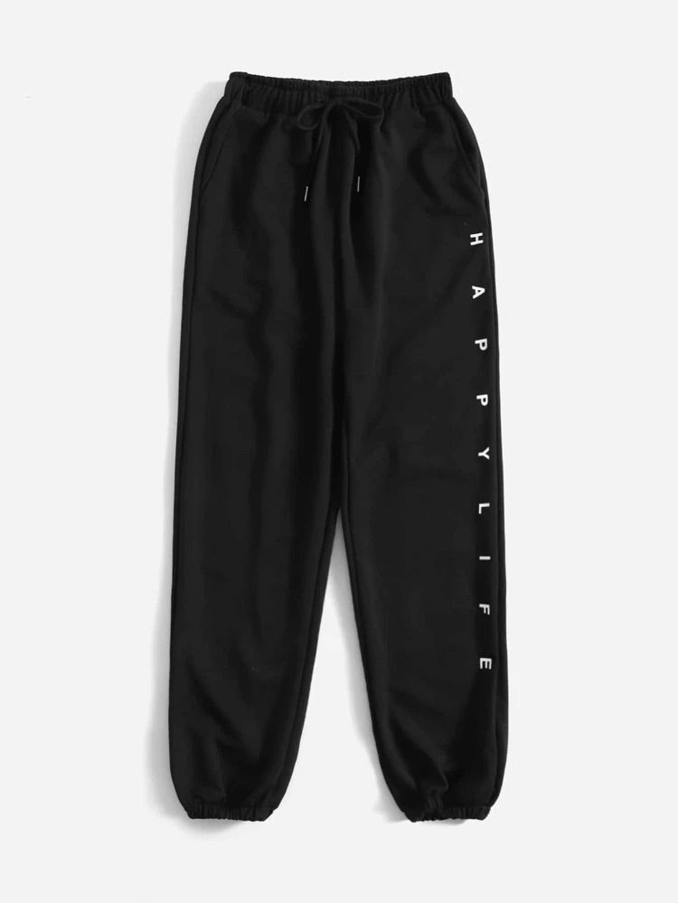 Teen Solid Black Graphic Sweatpant