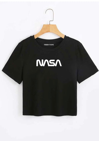 Teen Black Cotton NASA Crop Top