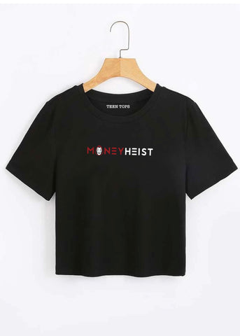 Teen Black Cotton Graphic Crop Top