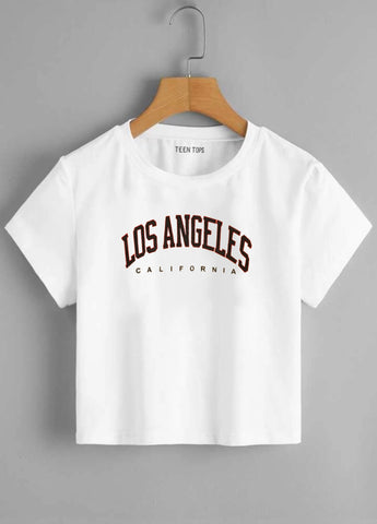 Teen White Cotton Los Angeles Crop Top