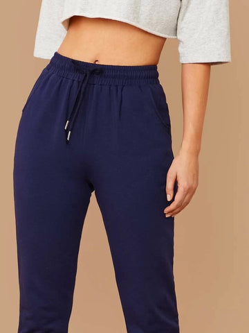 Teen Navy Blue Cotton Slim Fit Sweatpant