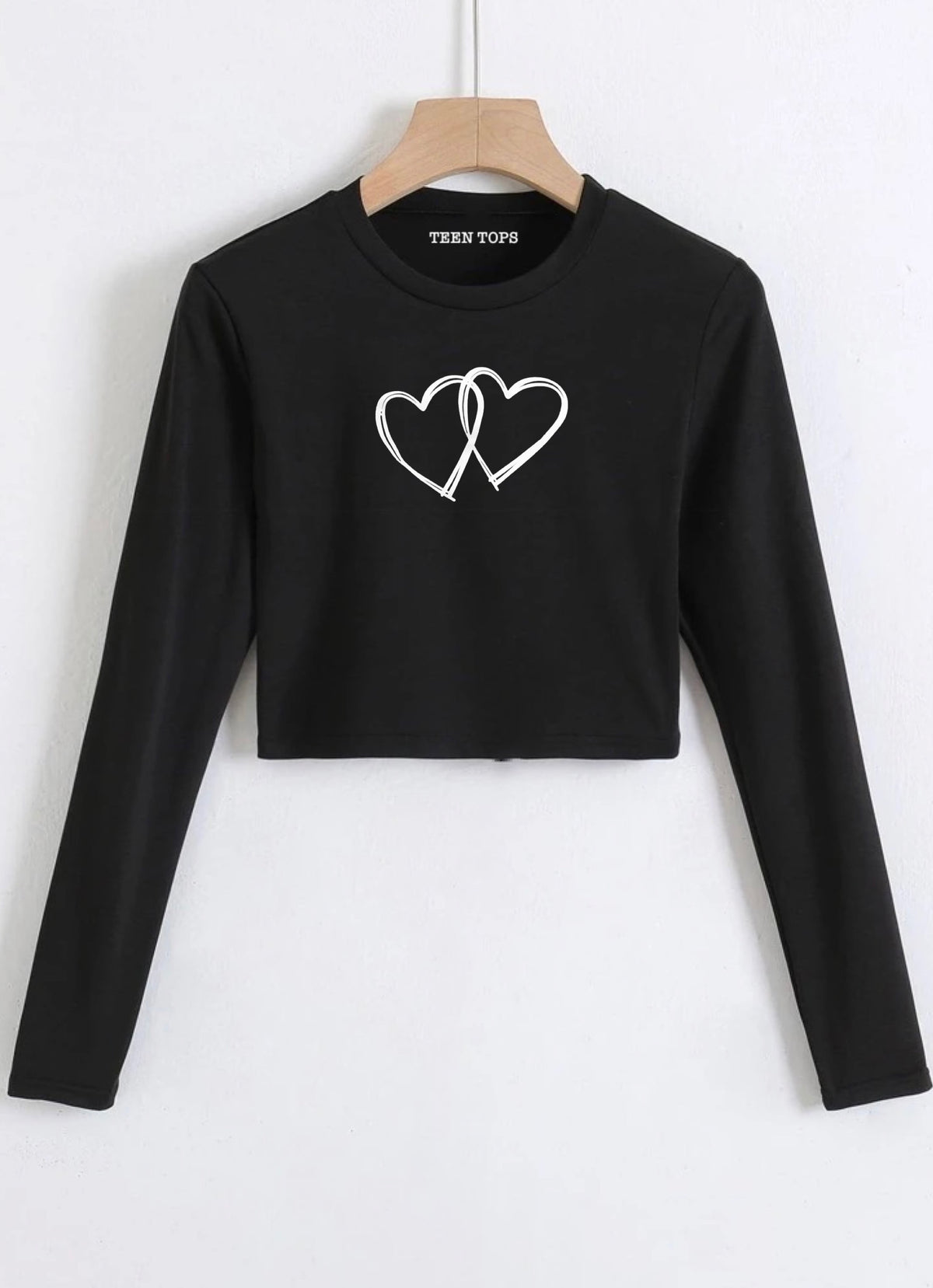 Teen Black Cotton Graphic Crop Top